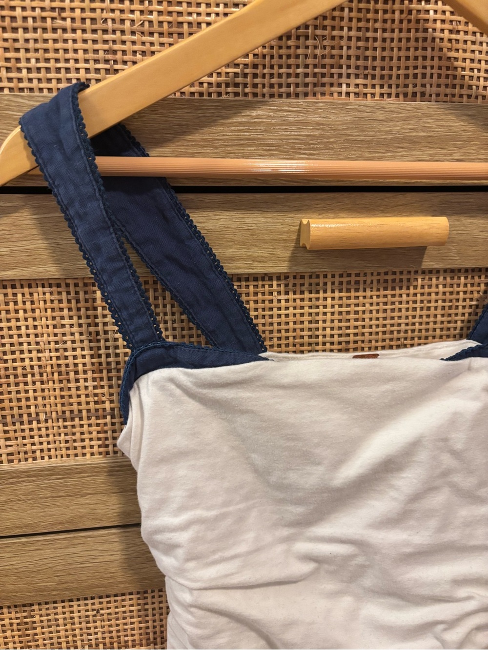 Free People White Ruched Crop Tank with Navy Straps - Picture 2 of 4